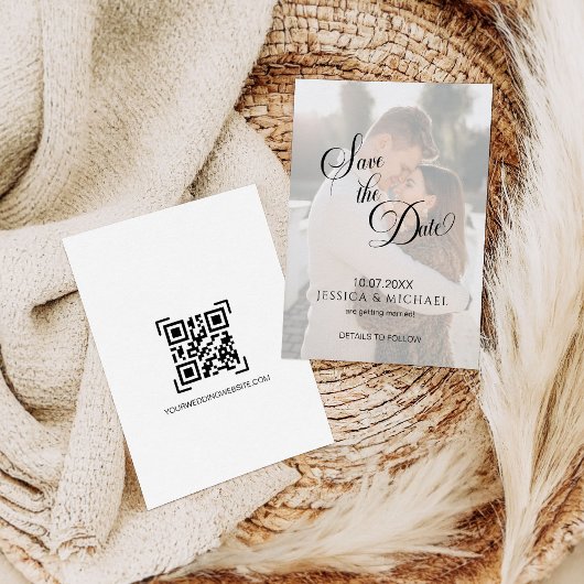 Simple Calligraphy Overlay Photo Save the Date 招待状