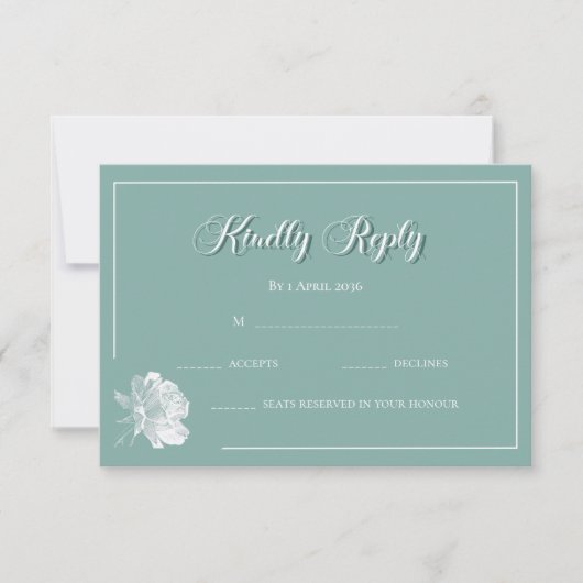 Simple Calligraphy Sage Green Floral Wedding RSVP ノートカード (正面)
