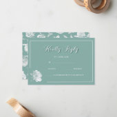 Simple Calligraphy Sage Green Floral Wedding RSVP ノートカード (正面/裏面インサイチュ)