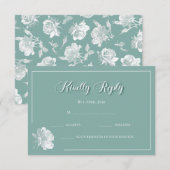 Simple Calligraphy Sage Green Floral Wedding RSVP ノートカード (正面/裏面)