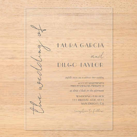 Simple Calligraphy Wedding アクリル招待状 (正面)