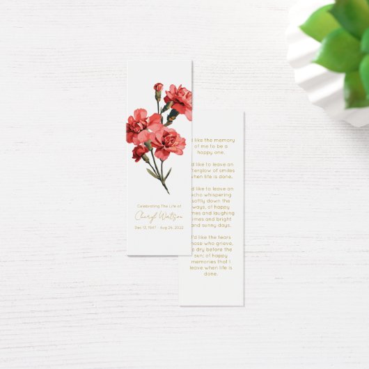 Simple Carnation Funeral Memorial Bookmark (デスク)