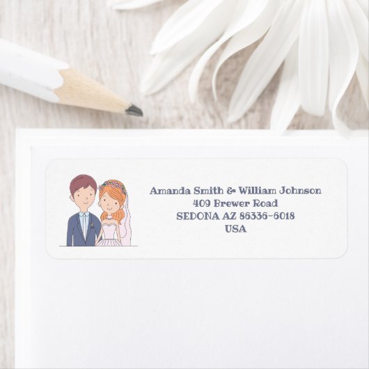 Simple, Cartoon-Iike  Spouses Illustration Wedding ラベル (インサイチュ)