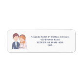 Simple, Cartoon-Iike  Spouses Illustration Wedding ラベル (正面)