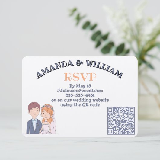 Simple, Cartoon-Iike Spouses Illustration Wedding 出欠カード (スタンド正面)