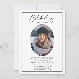 Simple Celebration of Life Black White Funeral 招待状