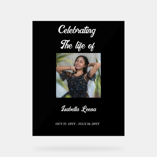Simple Celebration of Life Funeral Memorial Photo アクリルサイン (正面)