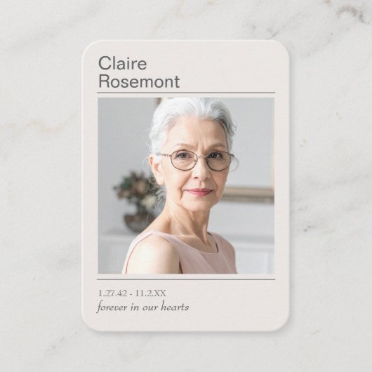Simple Celebration of Life Photo Prayer Card 名刺 (正面)