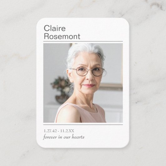 Simple Celebration of Life Photo Prayer Card 名刺 (正面)