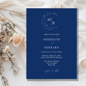 Simple Celestial Elegant Blue Monogram Wedding 招待状