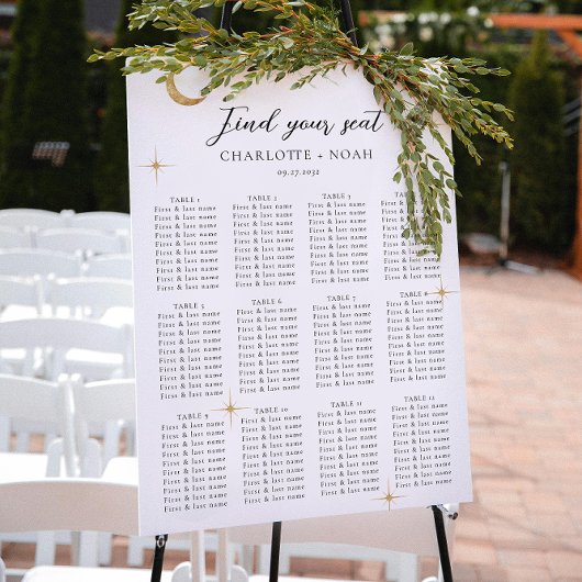 Simple Celestial Gold Moon Wedding Seating Charts ポスター
