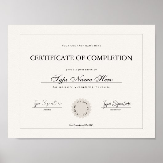 Simple Certificate of completion, diploma ポスター (正面)