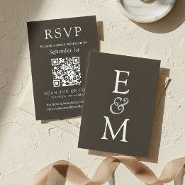 Simple Charcoal Classic Wedding QR Code 出欠カード