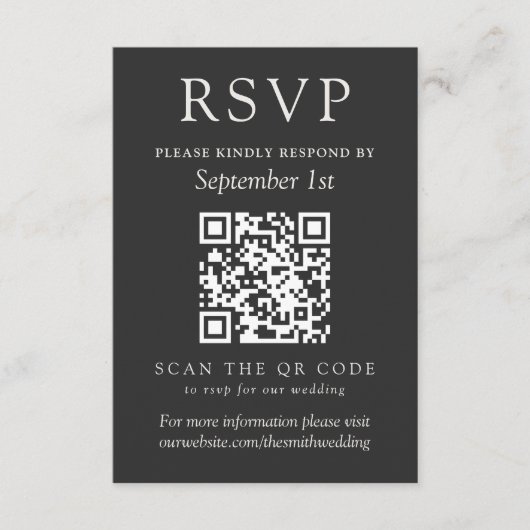 Simple Charcoal Classic Wedding QR Code 出欠カード (正面)