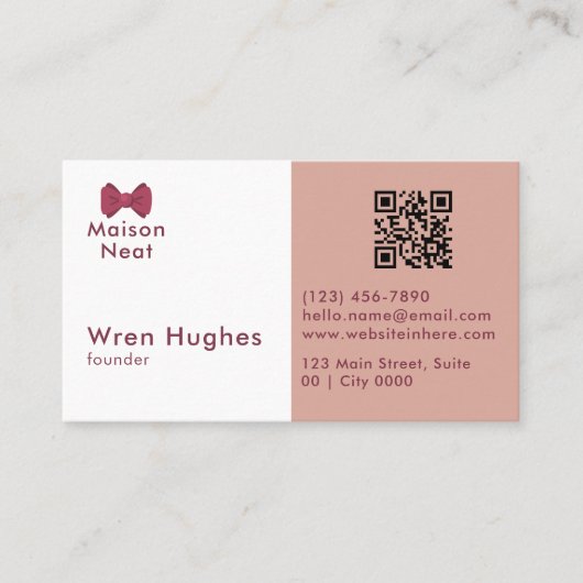 Simple Charm Professional Soft Blush Pink Bow 名刺 (正面)