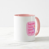 Simple Charming Pink White Happiness Looks Good マグカップ (正面右)