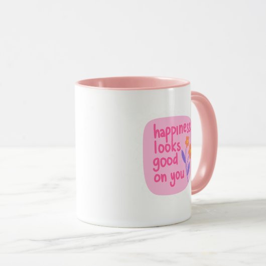 Simple Charming Pink White Happiness Looks Good マグカップ (正面右)