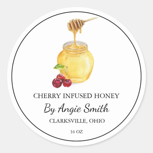 Simple Cherry Infused Honey Label ラウンドシール (正面)