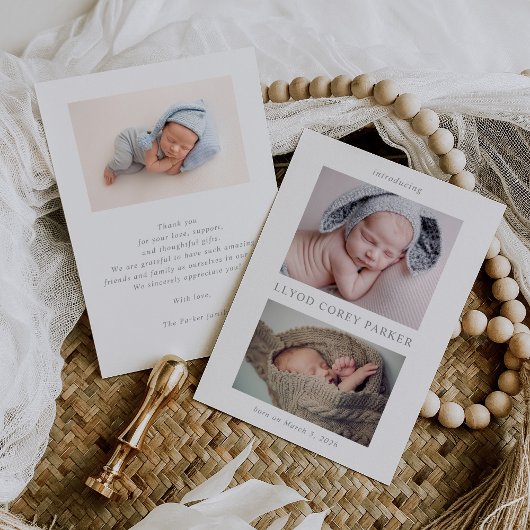 Simple Chic Baby Photo Announcement Card 招待状