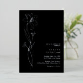 Simple Chic Floral Elegant Wedding Black & Silver 箔招待状 (立ち正面)