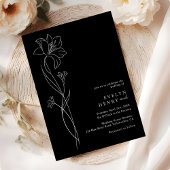 Simple Chic Floral Elegant Wedding Black & Silver 箔招待状