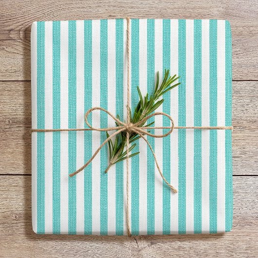 Simple Chic Linen Look Striped Pattern Mint Green ラッピングペーパー