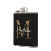 Simple Chic Script Metallic Black Gold Monogram フラスク (左)
