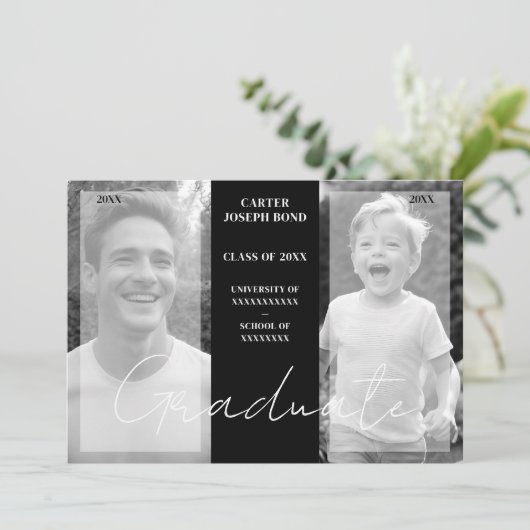 Simple Chic Then & Now 2 Photos graduation 招待状 (スタンド正面)