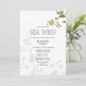 Simple chic white gold glitter flora Bridal Shower 招待状 (スタンド正面)