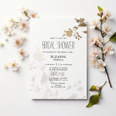 Simple chic white gold glitter flora Bridal Shower 招待状