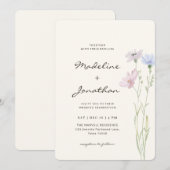 Simple Chic Wildflower Beige Wedding 招待状 (正面/裏面)