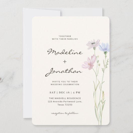 Simple Chic Wildflower Beige Wedding 招待状 (正面)