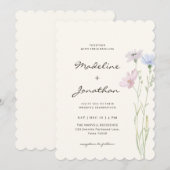 Simple Chic Wildflower Beige Wedding 招待状 (正面/裏面)