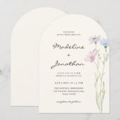 Simple Chic Wildflower Beige Wedding 招待状 (正面/裏面)