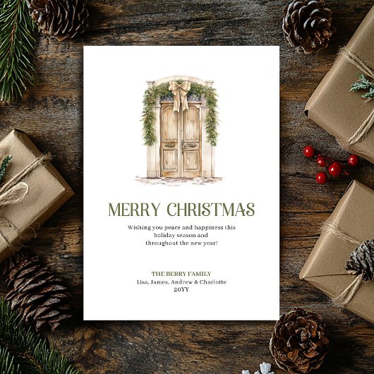 Simple Christmas Door Card Earthy Neutral Palette シーズンカード