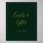 Simple Christmas | Green Cards and Gifts Sign ポスター<br><div class="desc">This simple Christmas | green cards and gifts sign is perfect for your minimalist modern winter wedding. The classic gold luxury calligraphy, along with the traditional green background, all bordered with a minimal frame, is sure to complete the colorful holiday vibe you're looking for. You can personalize with your own...</div>