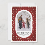 Simple Christmas Pine Tree Pattern family photo シーズンカード (正面)