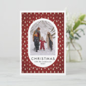Simple Christmas Pine Tree Pattern family photo シーズンカード (スタンド正面)