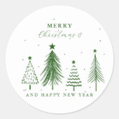 Simple Christmas Pine Tree Pattern | Green ラウンドシール (正面)