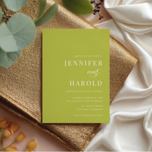 Simple Citrus Green Minimalist All in One Wedding 招待状