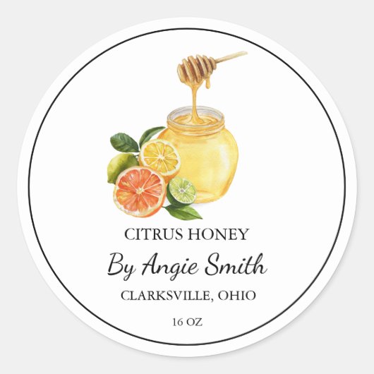 Simple Citrus Infused Honey Label ラウンドシール (正面)