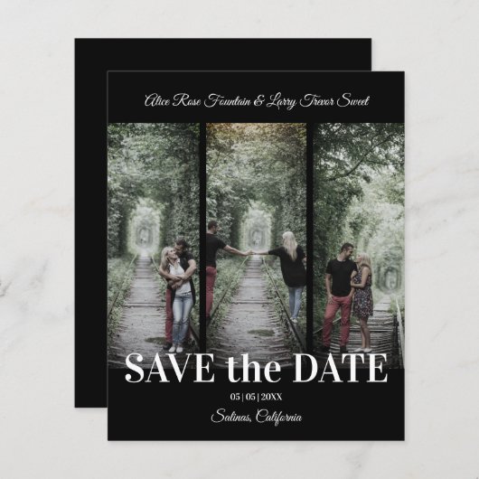 Simple Classic 3 Photos Collage Engaged Couple (正面/裏面)