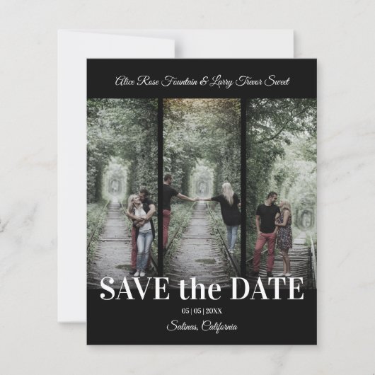 Simple Classic 3 Photos Collage Engaged Couple (正面)