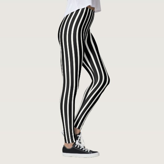  Simple Classic Black and White Vertical Striped レギンス (右)