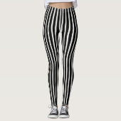  Simple Classic Black and White Vertical Striped レギンス (正面)