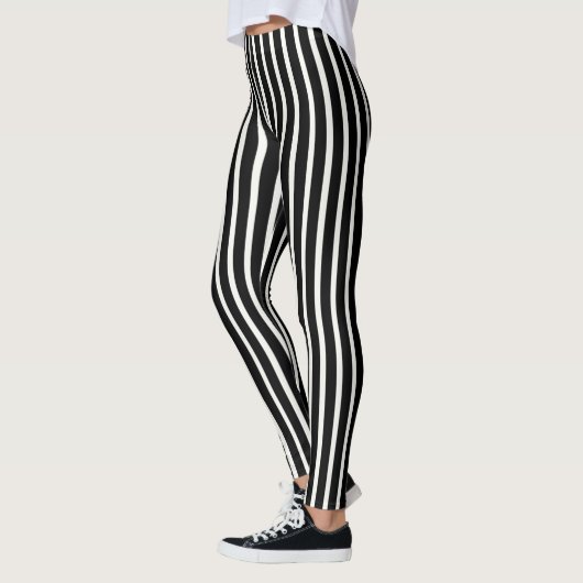  Simple Classic Black and White Vertical Striped レギンス (左)