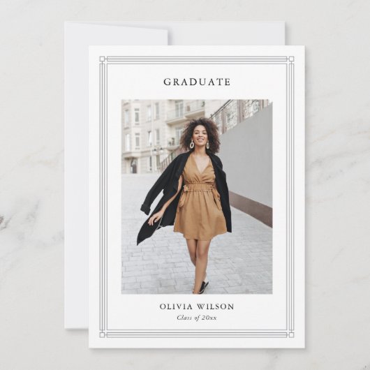 Simple Classic Border 2 Photo Elegant Graduation 案内状 (正面)