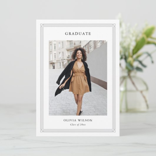 Simple Classic Border 2 Photo Elegant Graduation 案内状 (スタンド正面)