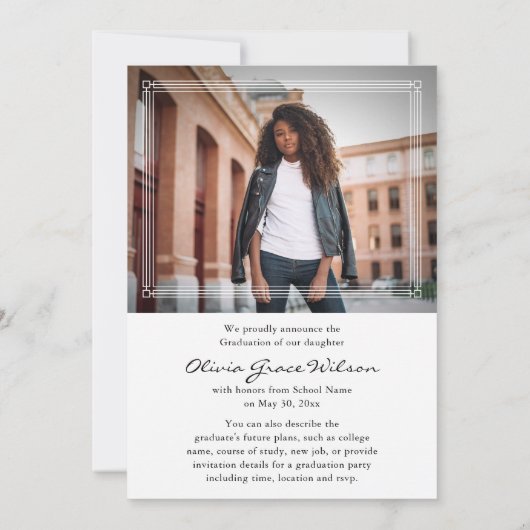 Simple Classic Border 2 Photo Elegant Graduation 案内状 (裏面)