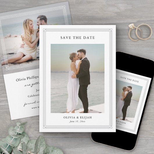 Simple Classic Border 2 Photo Elegant Wedding セーブザデート